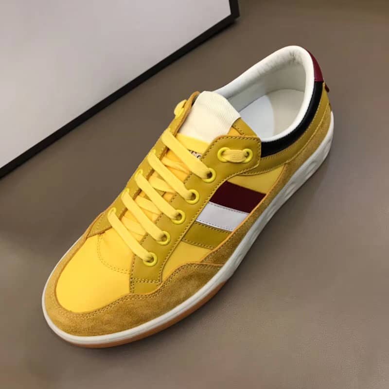 GUCCI MEN'S YELLOW LEATHER AND NYLON SNEAKERS - GC63
