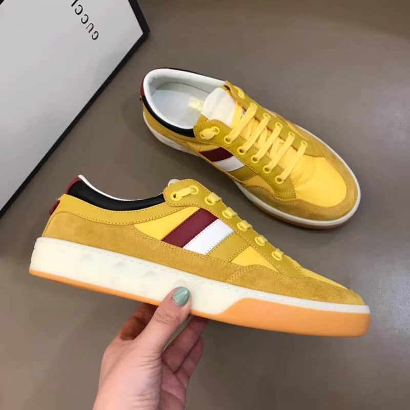 GUCCI MEN'S YELLOW LEATHER AND NYLON SNEAKERS - GC63