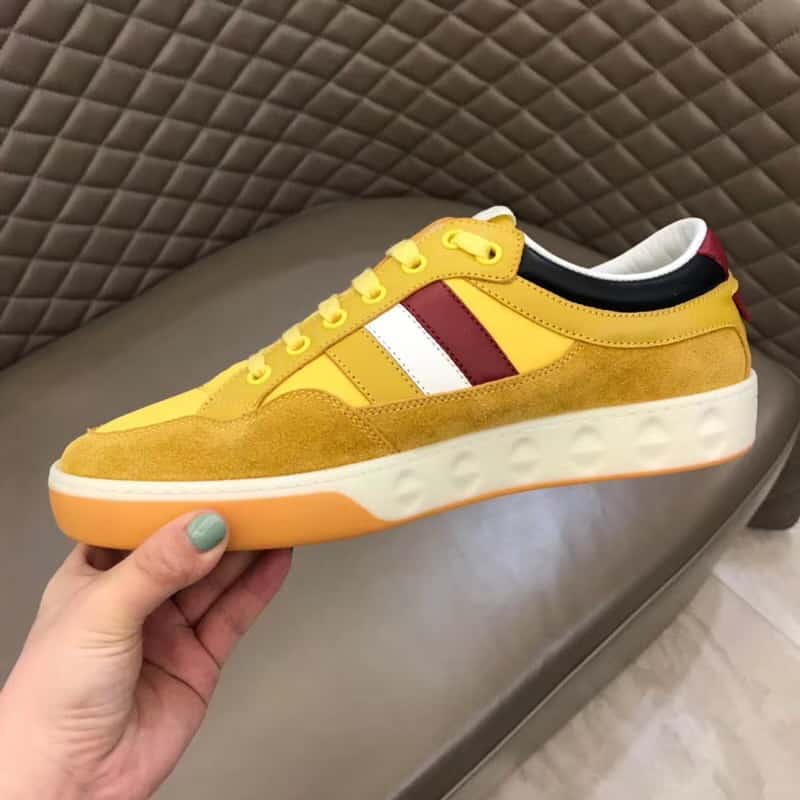 GUCCI MEN'S YELLOW LEATHER AND NYLON SNEAKERS - GC63
