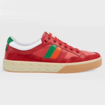GUCCI MEN'S RED LEATHER AND NYLON SNEAKERS - GC62