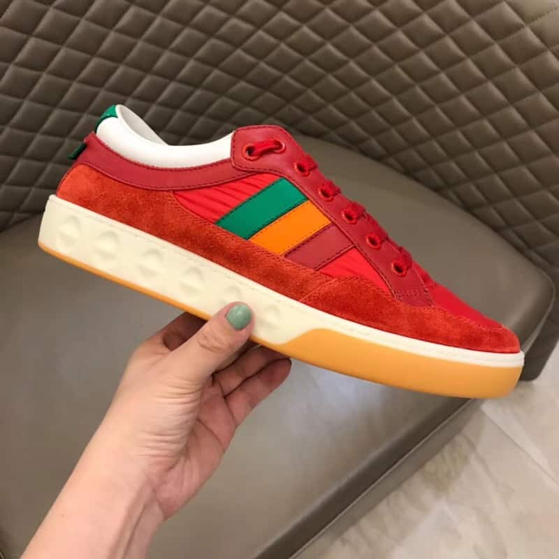 GUCCI MEN'S RED LEATHER AND NYLON SNEAKERS - GC62