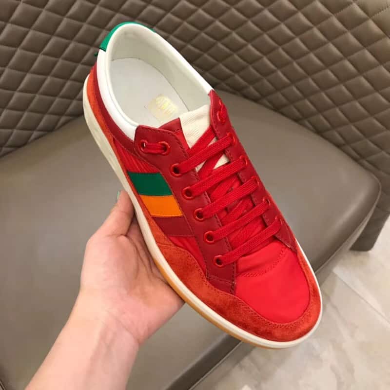 GUCCI MEN'S RED LEATHER AND NYLON SNEAKERS - GC62