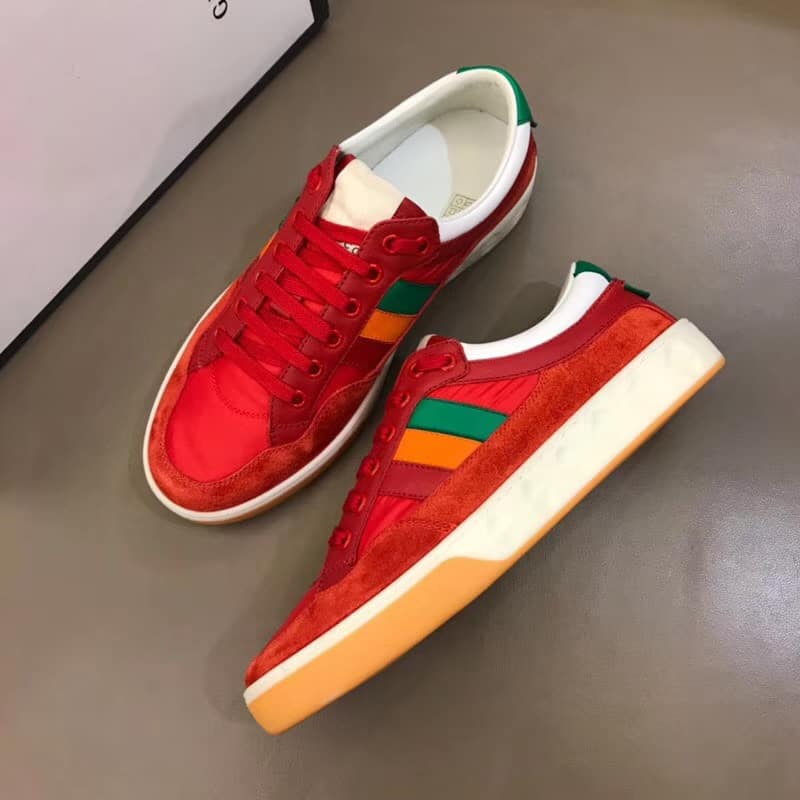 GUCCI MEN'S RED LEATHER AND NYLON SNEAKERS - GC62