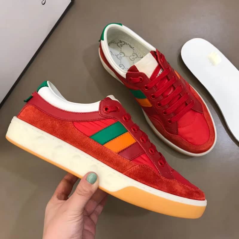 GUCCI MEN'S RED LEATHER AND NYLON SNEAKERS - GC62