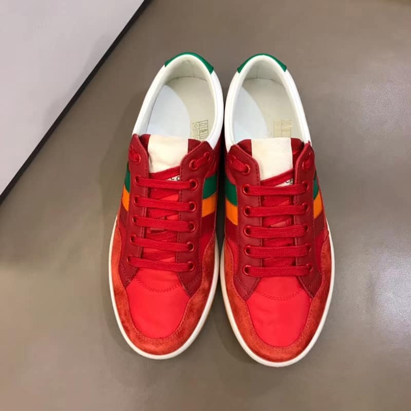 GUCCI MEN'S RED LEATHER AND NYLON SNEAKERS - GC62