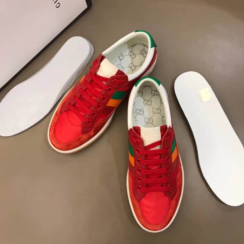 GUCCI MEN'S RED LEATHER AND NYLON SNEAKERS - GC62