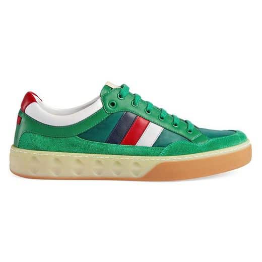 GUCCI MEN'S GREEN LEATHER AND NYLON SNEAKERS - GC61