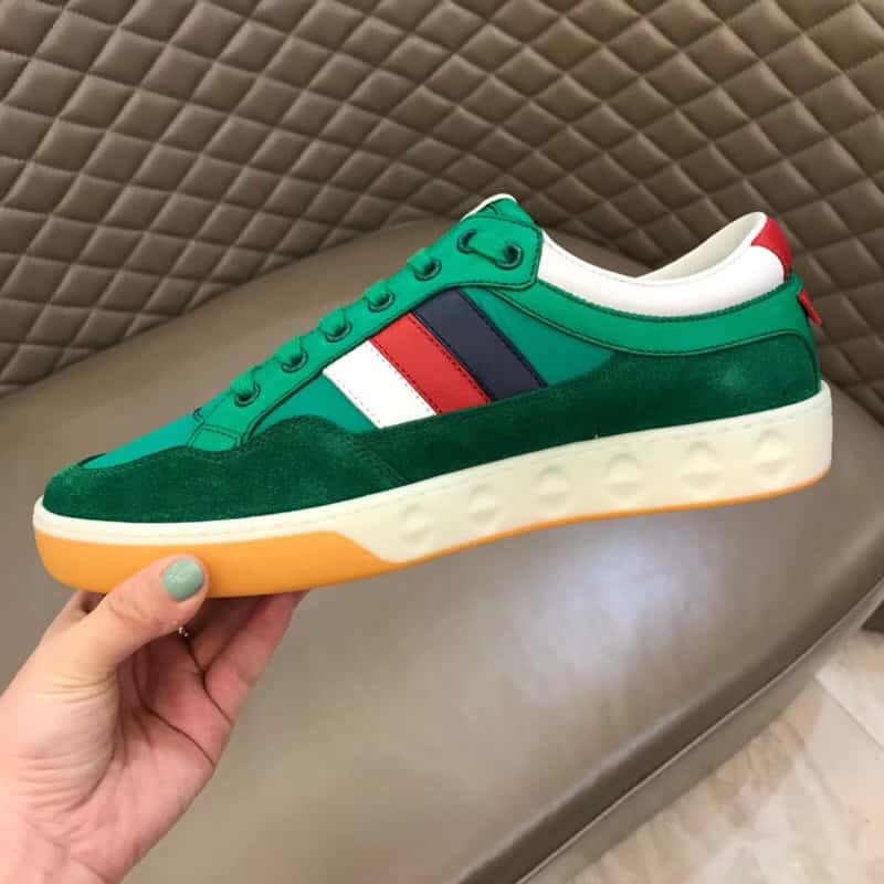 GUCCI MEN'S GREEN LEATHER AND NYLON SNEAKERS - GC61