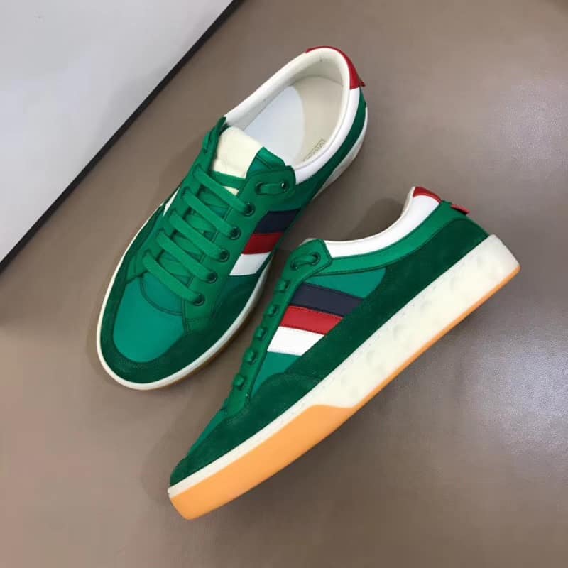 GUCCI MEN'S GREEN LEATHER AND NYLON SNEAKERS - GC61