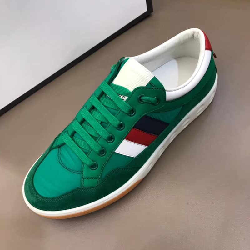 GUCCI MEN'S GREEN LEATHER AND NYLON SNEAKERS - GC61