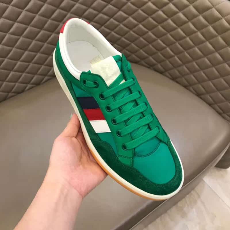 GUCCI MEN'S GREEN LEATHER AND NYLON SNEAKERS - GC61