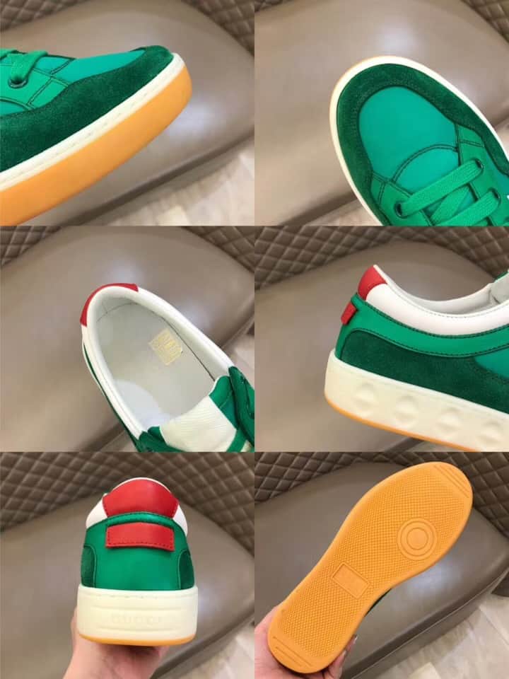GUCCI MEN'S GREEN LEATHER AND NYLON SNEAKERS - GC61
