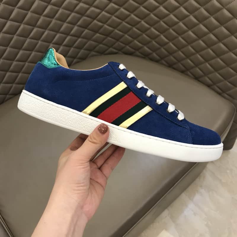 GUCCI ACE SNEAKER VELVET BLUE METALLIC STRIPE