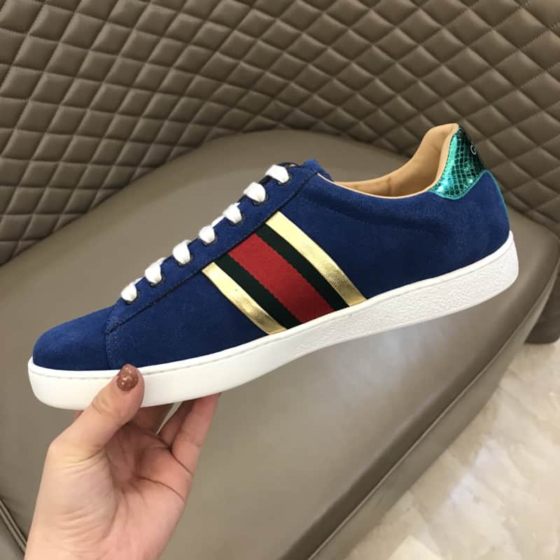 GUCCI ACE SNEAKER VELVET BLUE METALLIC STRIPE
