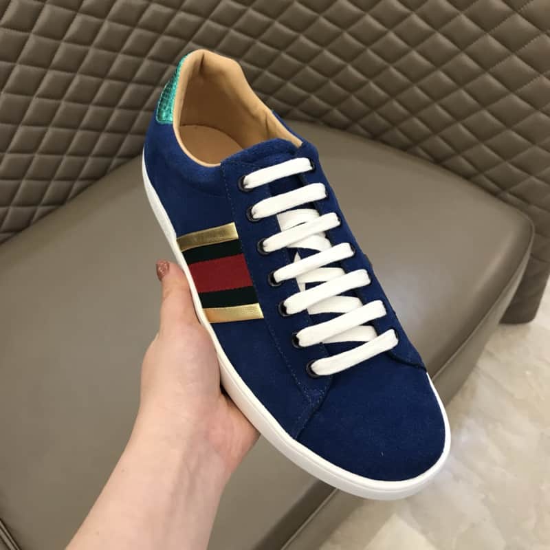GUCCI ACE SNEAKER VELVET BLUE METALLIC STRIPE