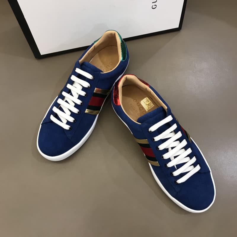 GUCCI ACE SNEAKER VELVET BLUE METALLIC STRIPE