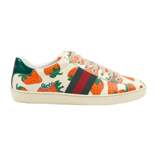 GUCCI ACE LEATHER SNEAKER WITH GUCCI STRAWBERRY PRINT - GC10