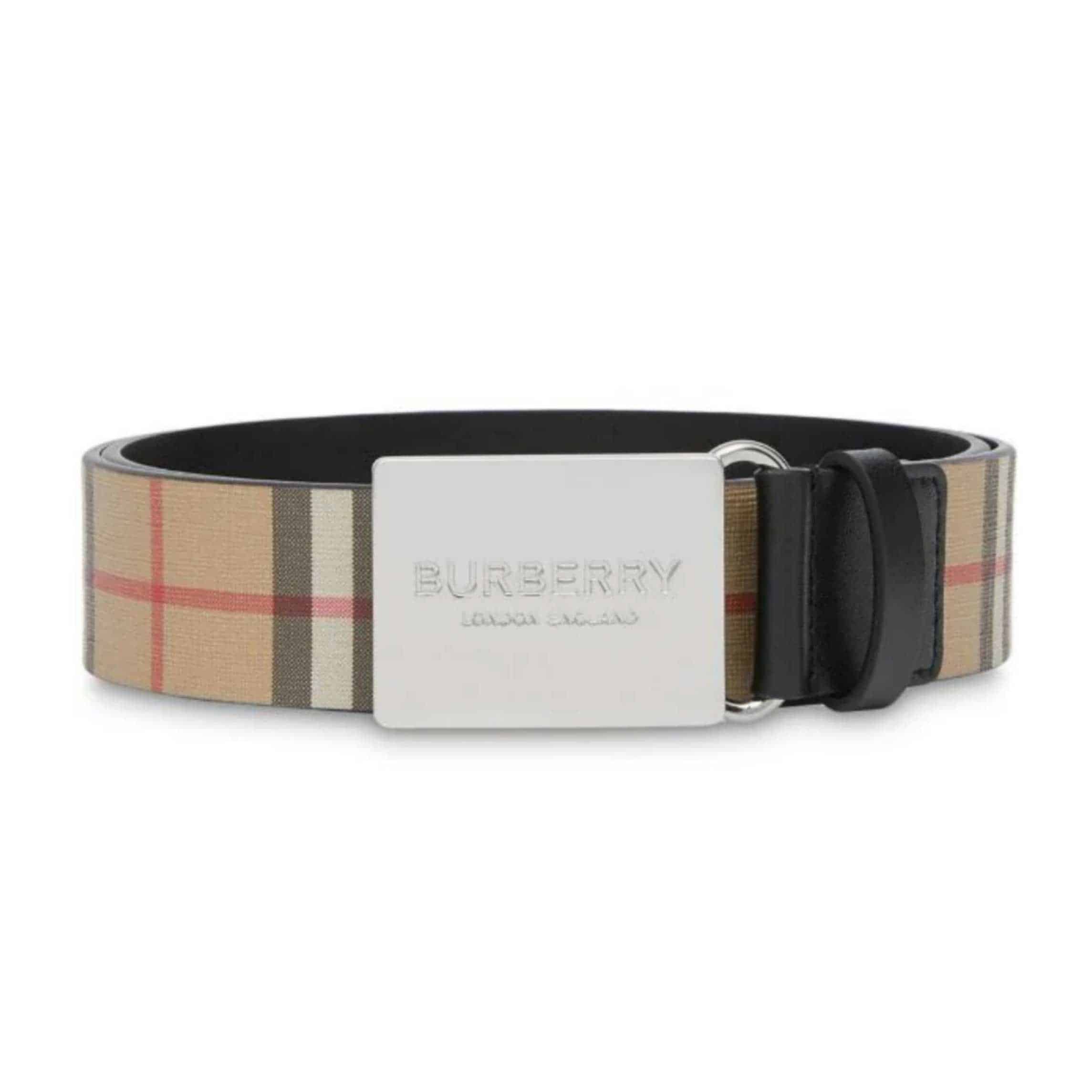 BURBERRY PLAQUE BUCKLE VINTAGE CHECK E-CANVAS BELT - B23
