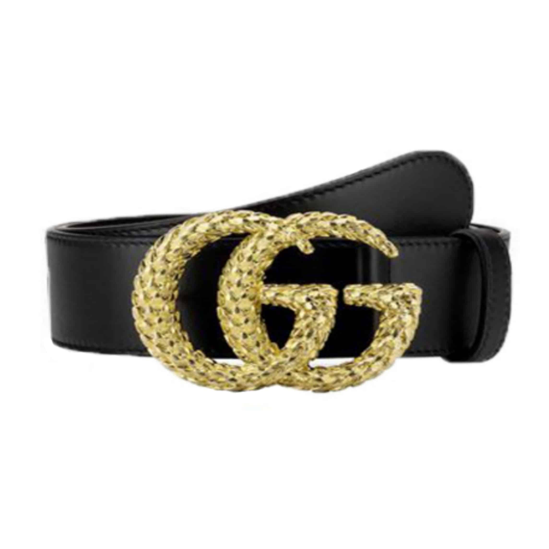 GUCCI LEATHER BELT W/ TEXTURED DOUBLE G BUCKLE - B10