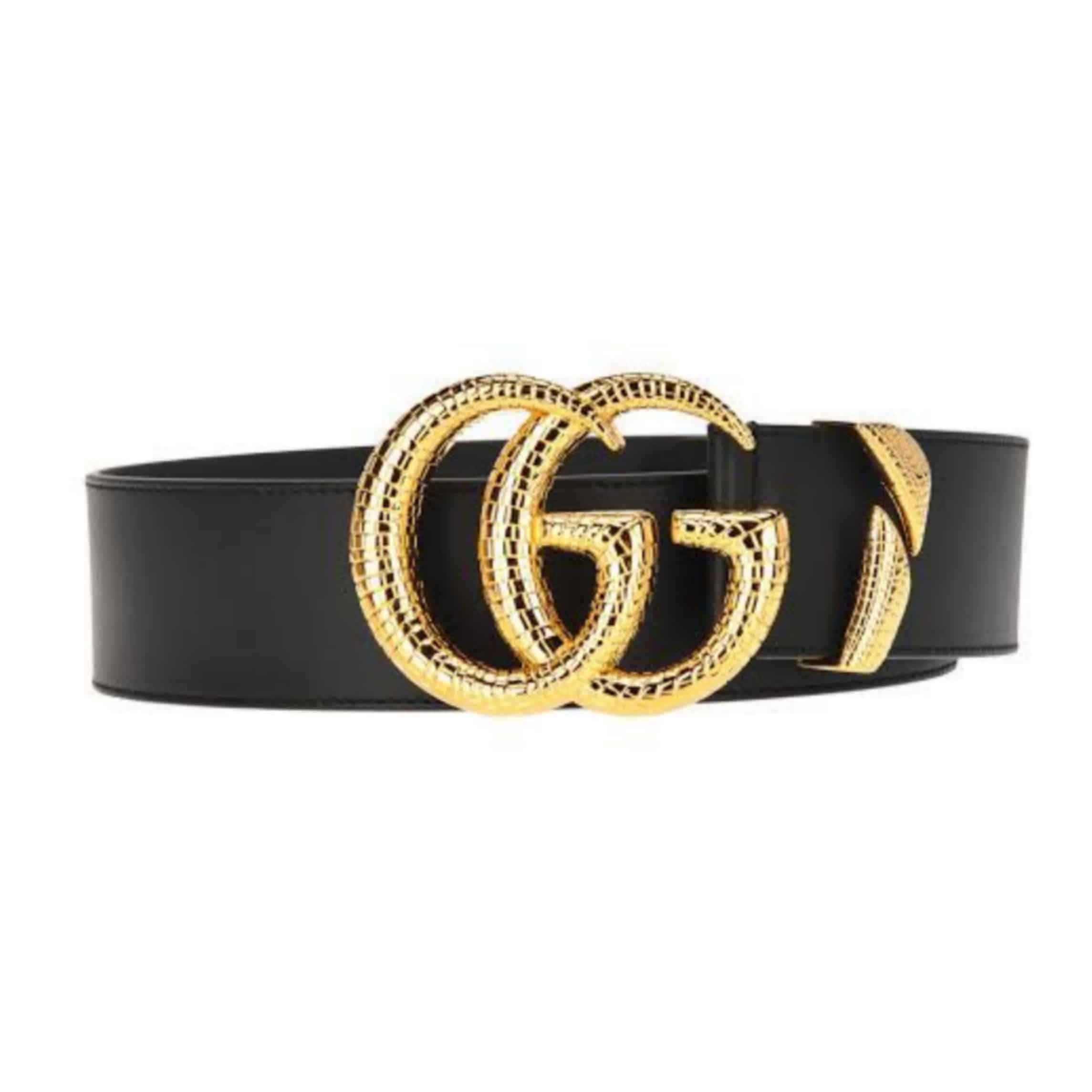 GUCCI LEATHER BELT WITH DOUBLE G BUCKLE - B11