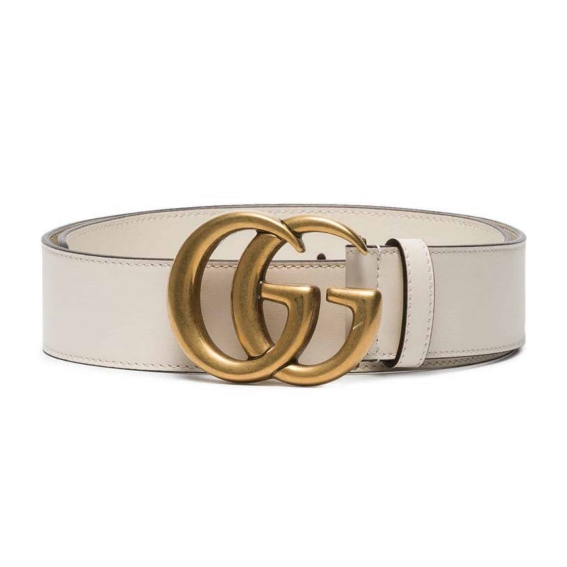 GUCCI WHITE LEATHER BELT WITH DOUBLE G BUCKLE - B15