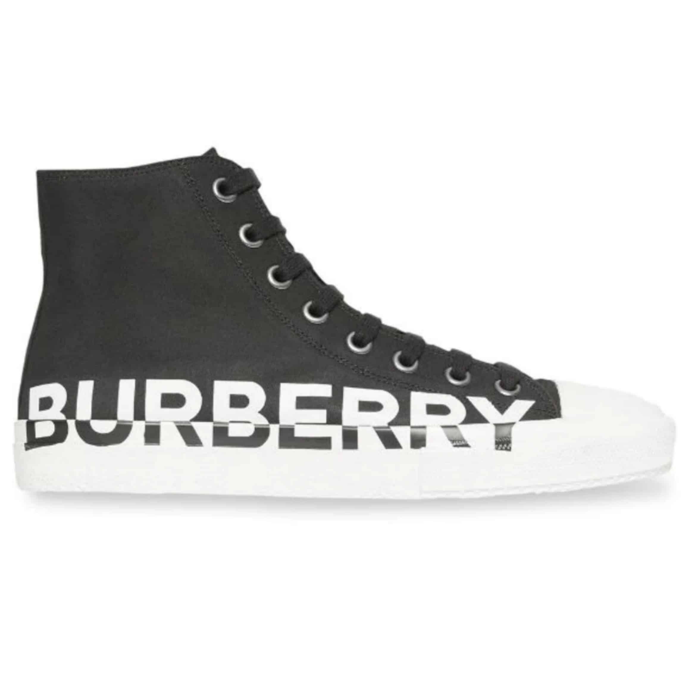 BURBERRY LOGO PRINT GABARDINE HIGH-TOP SNEAKERS - BBR31