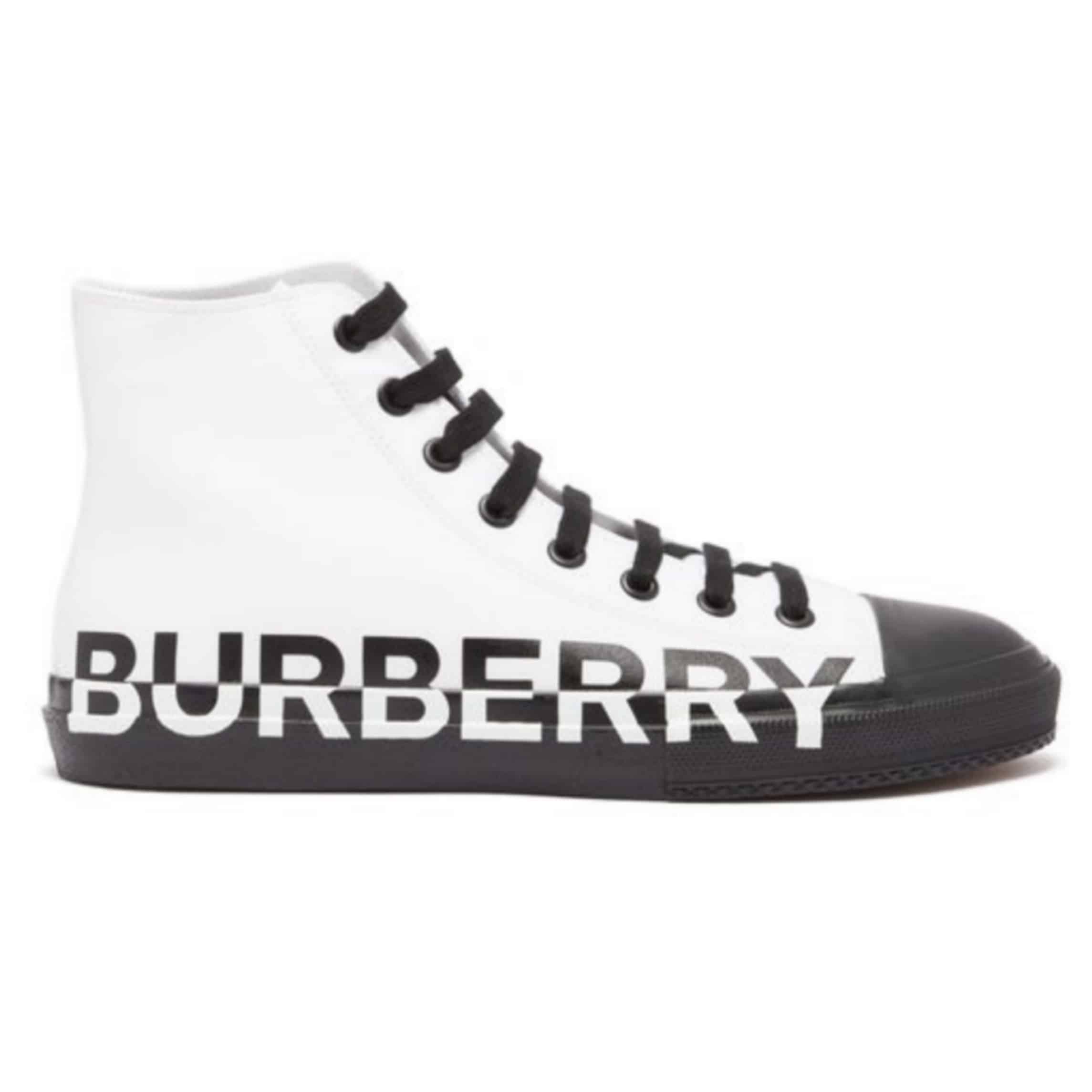 BURBERRY LOGO PRINT GABARDINE HIGH-TOP SNEAKERS - BBR32