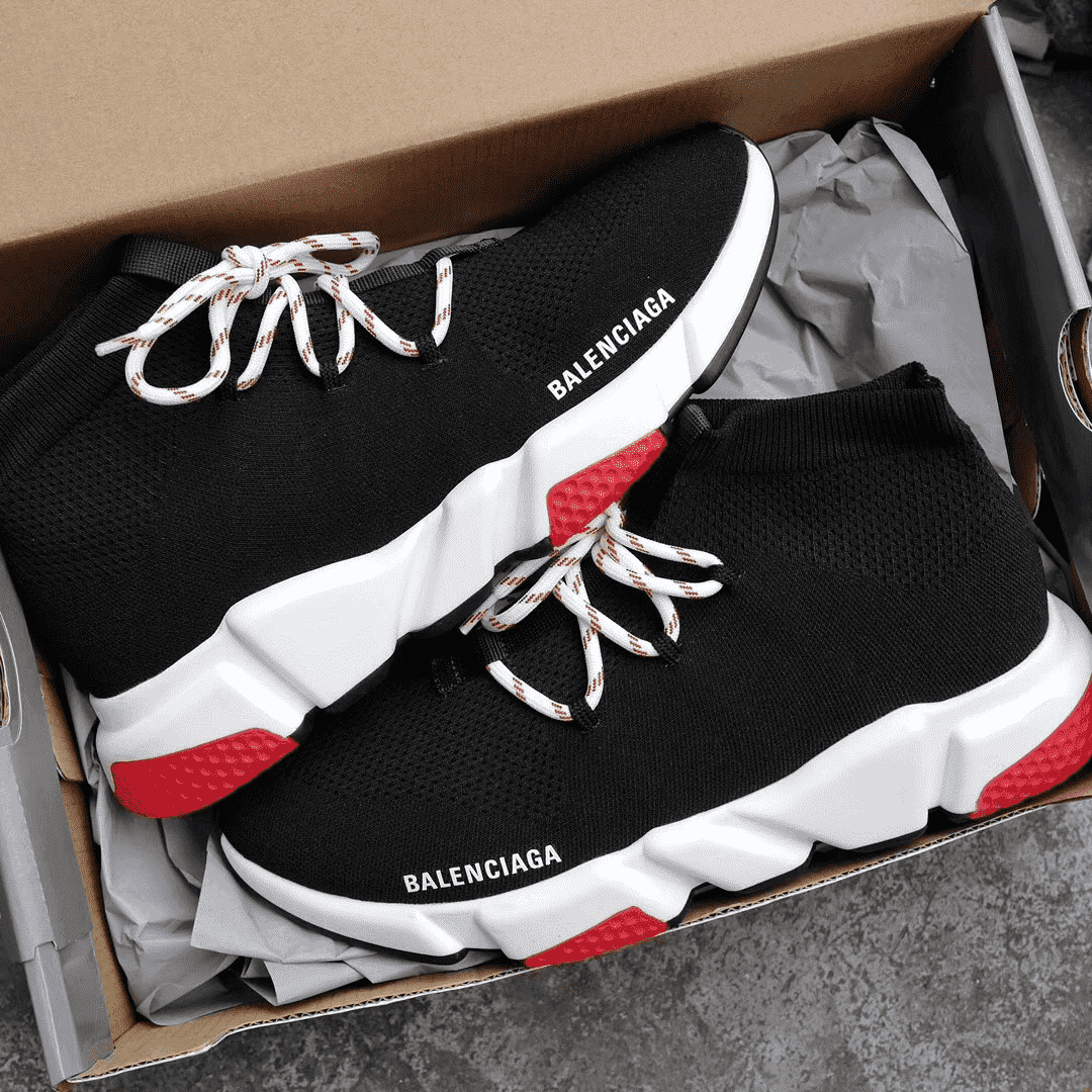 BALENCIAGA SPEED TRAINER LACE UP BLACK RED