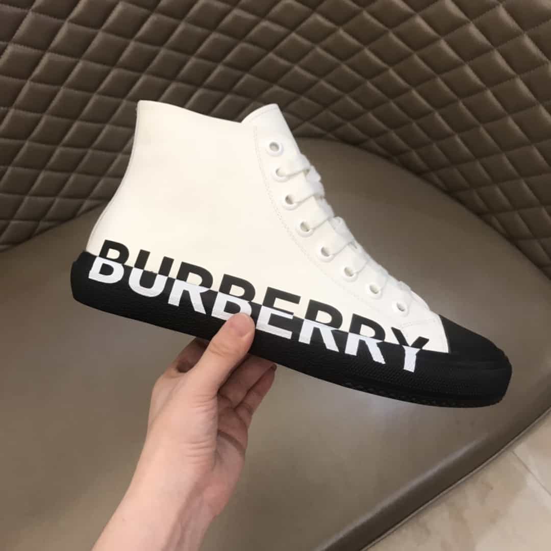 BURBERRY LOGO PRINT GABARDINE HIGH-TOP SNEAKERS - BBR32