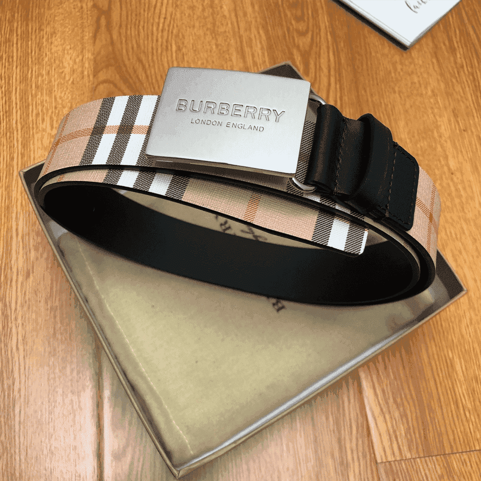 BURBERRY PLAQUE BUCKLE VINTAGE CHECK E-CANVAS BELT - B23