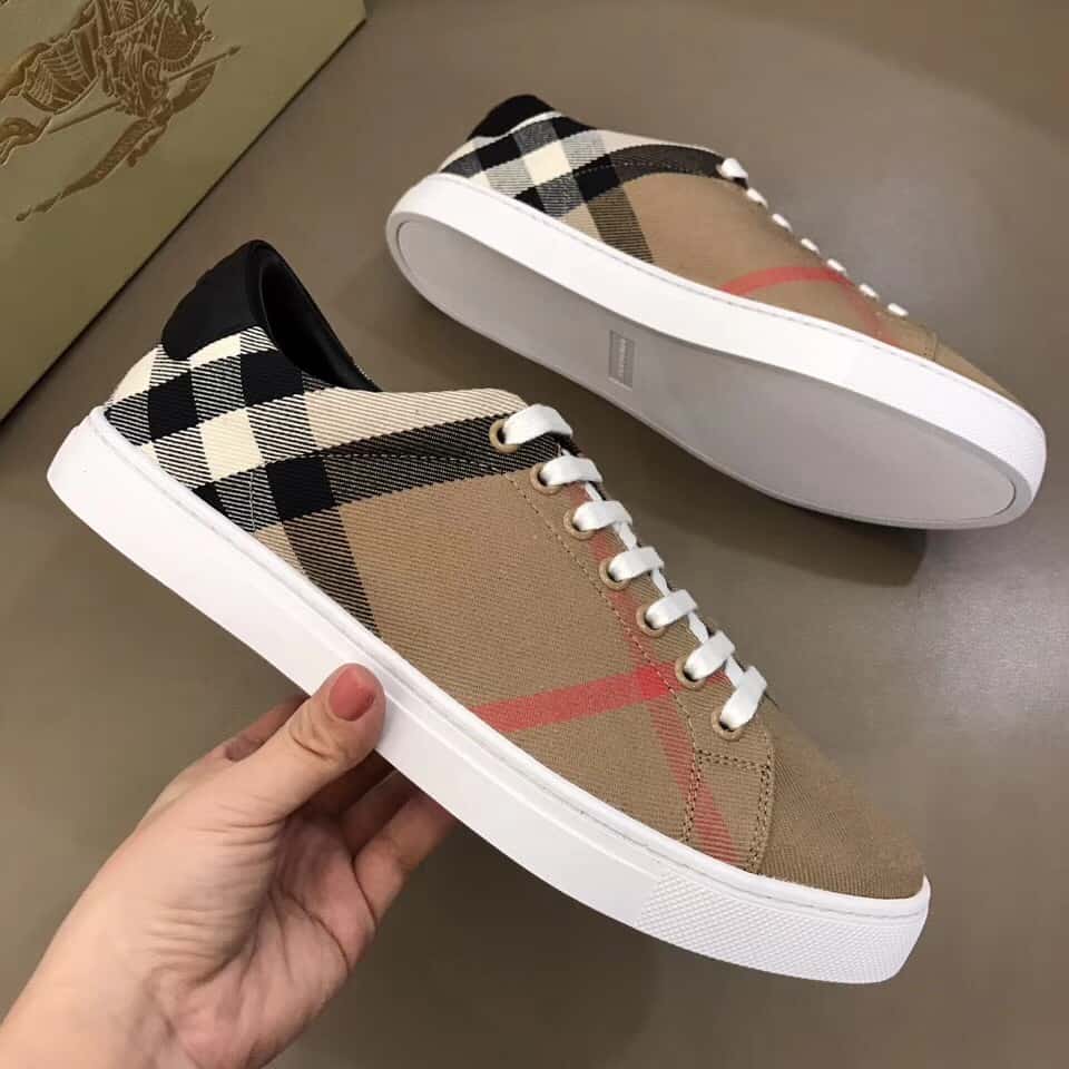 BURBERRY ALBERT HOUSE CHECK & LEATHER LOW-TOP SNEAKER - BBR3