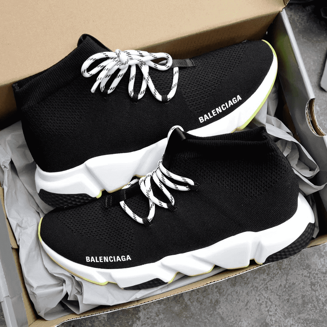 BALENCIAGA SPEED TRAINER LACE UP BLACK WHITE - BB16