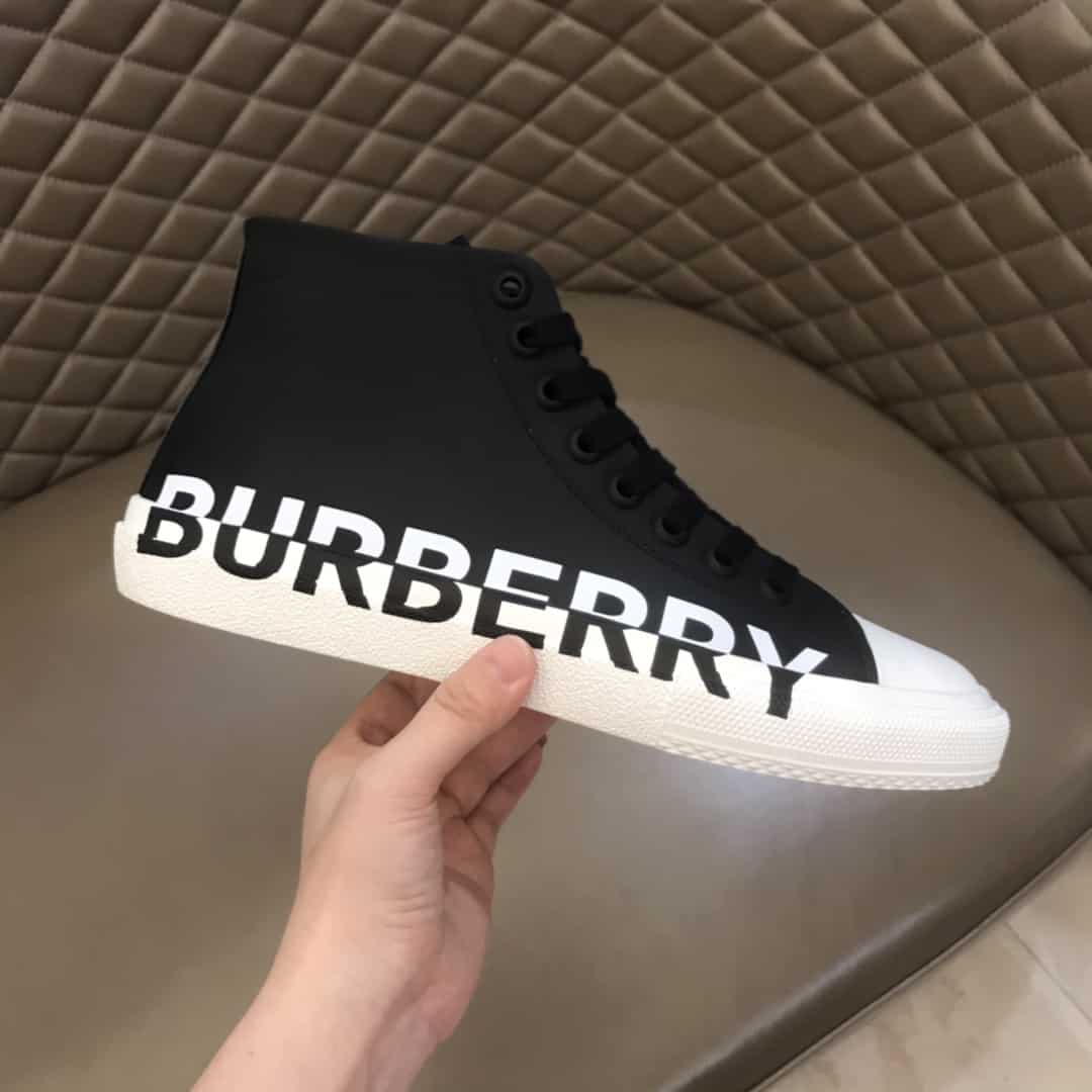 BURBERRY LOGO PRINT GABARDINE HIGH-TOP SNEAKERS - BBR31