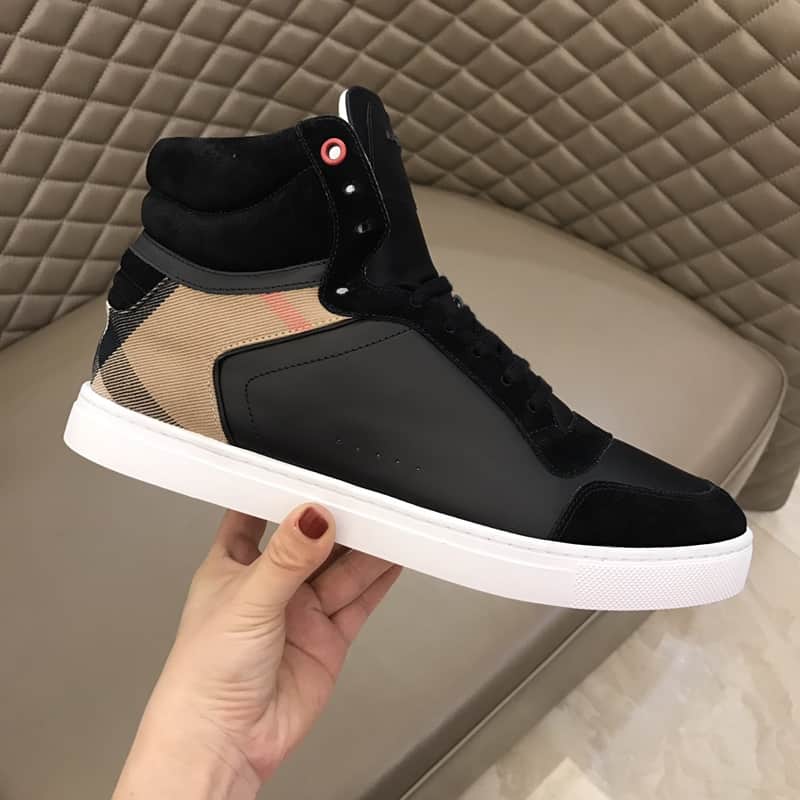 BURBERRY LEATHER AND HOUSE CHECK HI-TOP SNEAKERS - BBR28