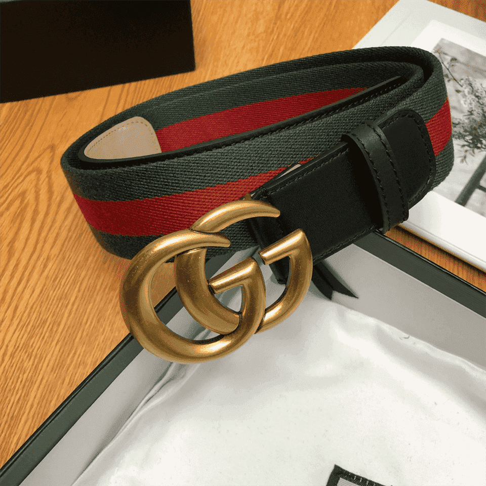 GUCCI GG BELT CUIR GREEN/RED LEATHER NE.RO - B13