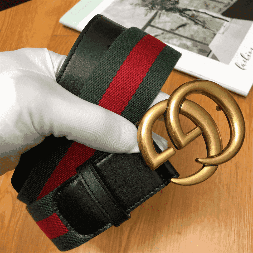 GUCCI GG BELT CUIR GREEN/RED LEATHER NE.RO - B13
