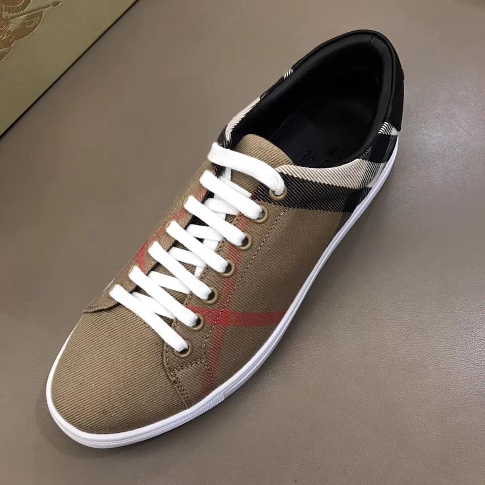 BURBERRY ALBERT HOUSE CHECK & LEATHER LOW-TOP SNEAKER - BBR3