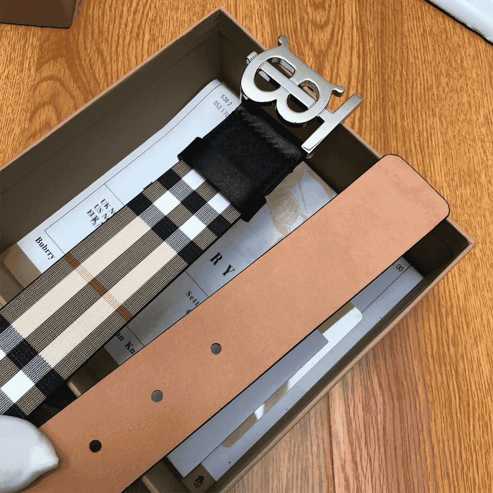 BURBERRY REVERSIBLE MONOGRAM MOTIF VINTAGE CHECK BELT IN ARCHIVE BEIGE - B26