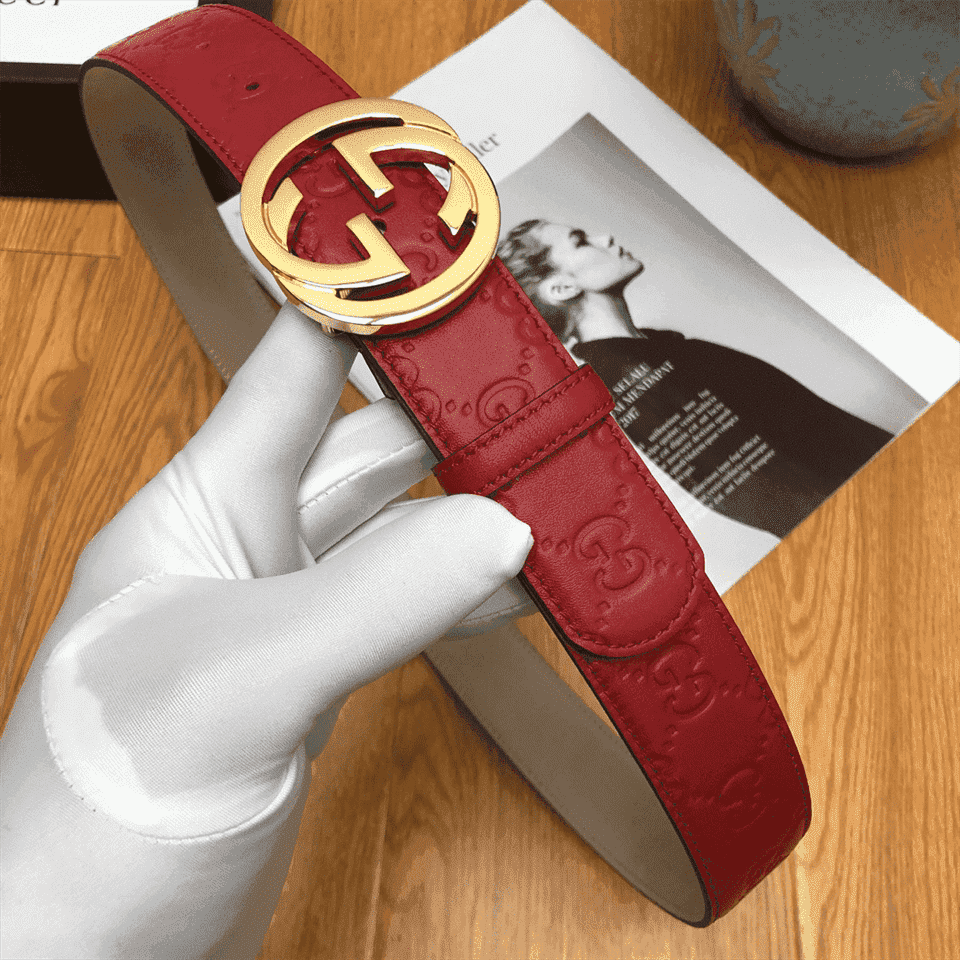 GUCCI INTERLOCKING G-BUCKLE LEATHER BELT - B3