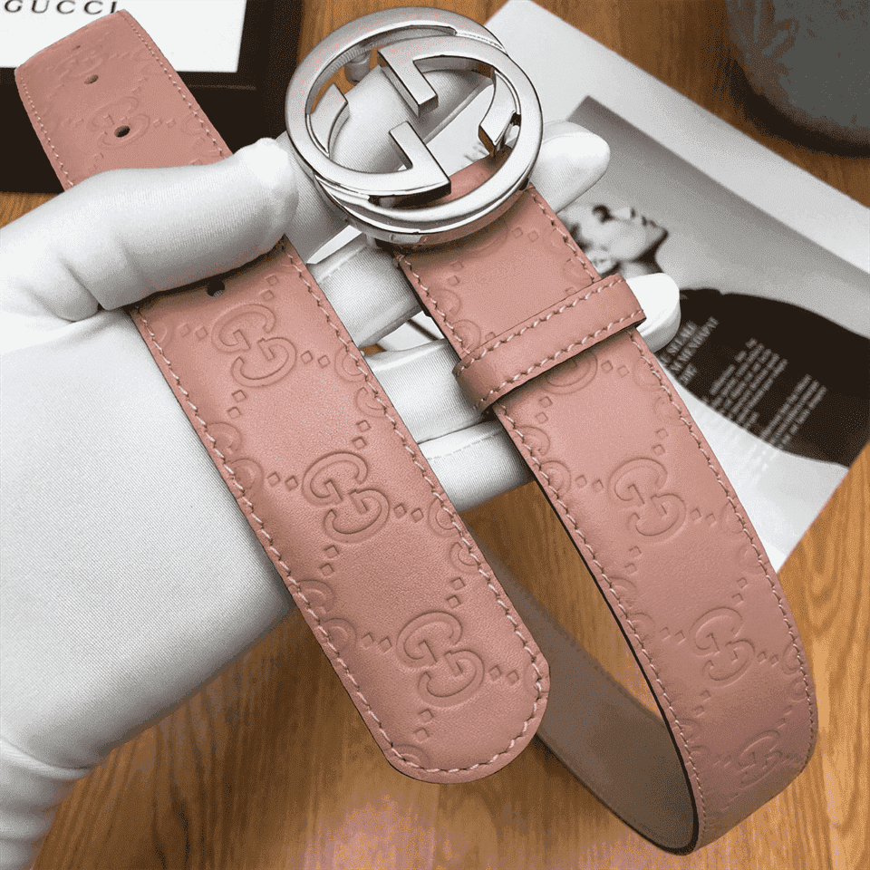 GUCCI INTERLOCKING G-BUCKLE LEATHER BELT - B2