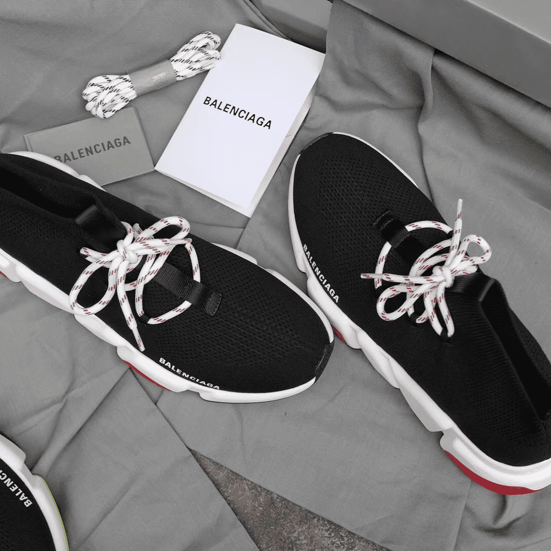 BALENCIAGA SPEED TRAINER LACE UP BLACK RED