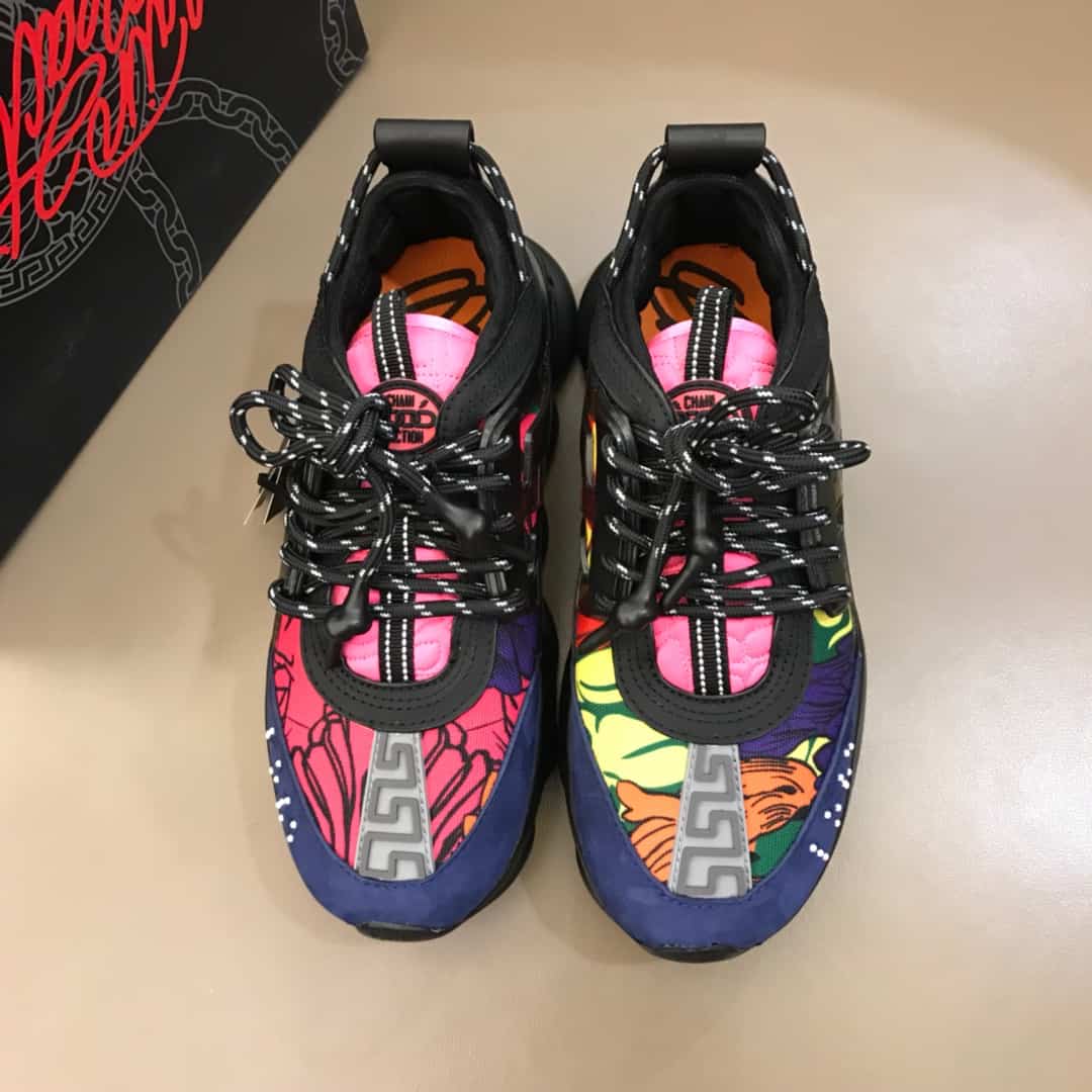 VERSACE BLACK AND MULTICOLOURED CHAIN REACTION SNEAKERS