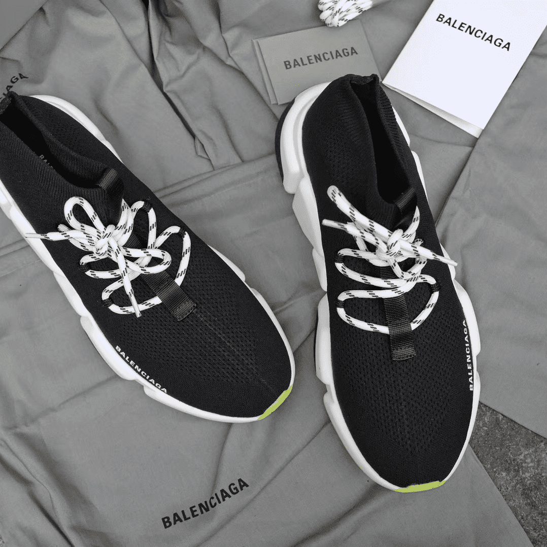BALENCIAGA SPEED TRAINER LACE UP BLACK WHITE - BB16