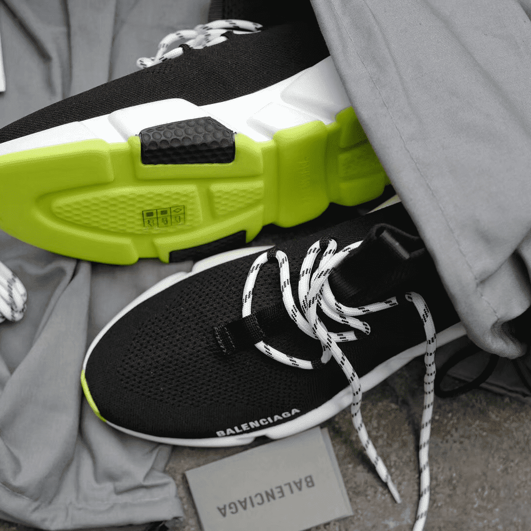 BALENCIAGA SPEED TRAINER LACE UP BLACK WHITE - BB16