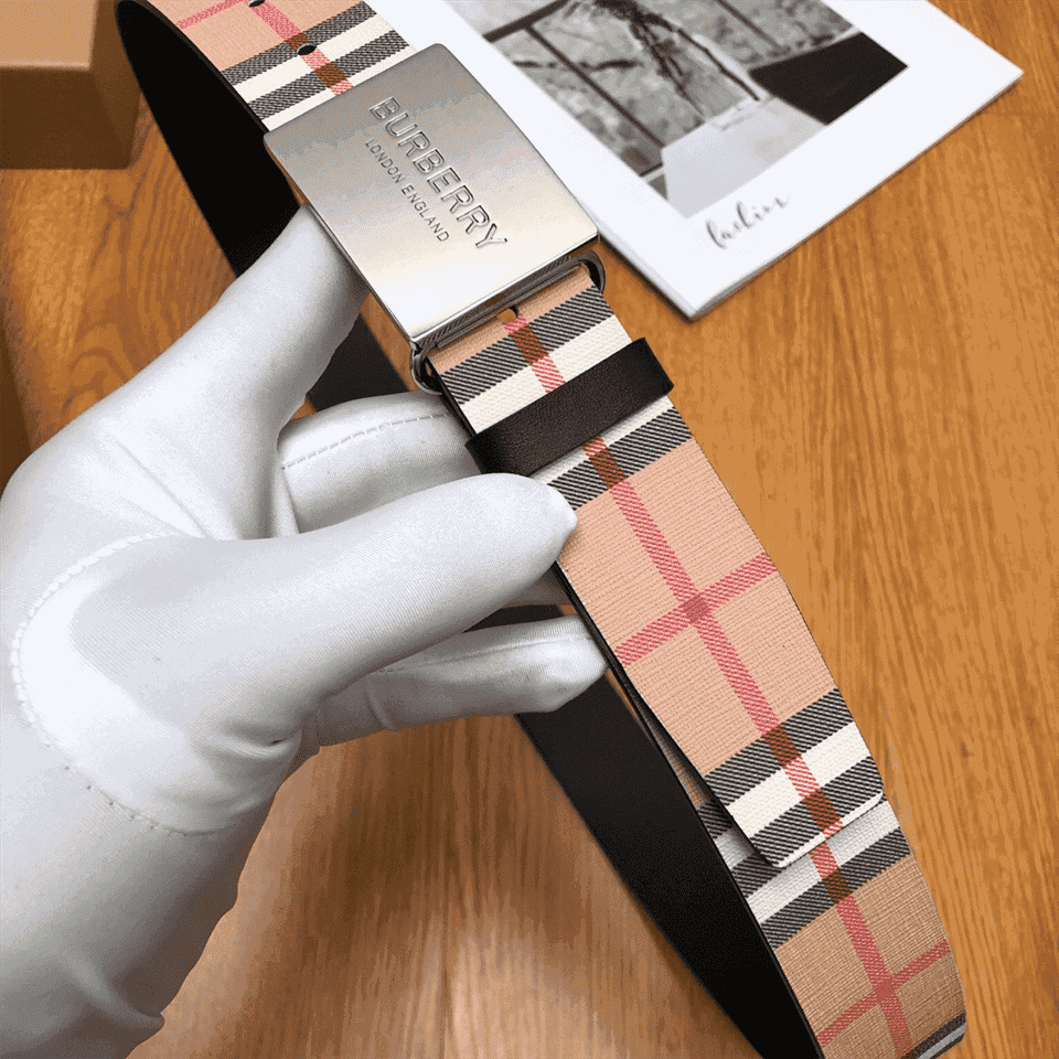 BURBERRY PLAQUE BUCKLE VINTAGE CHECK E-CANVAS BELT - B23