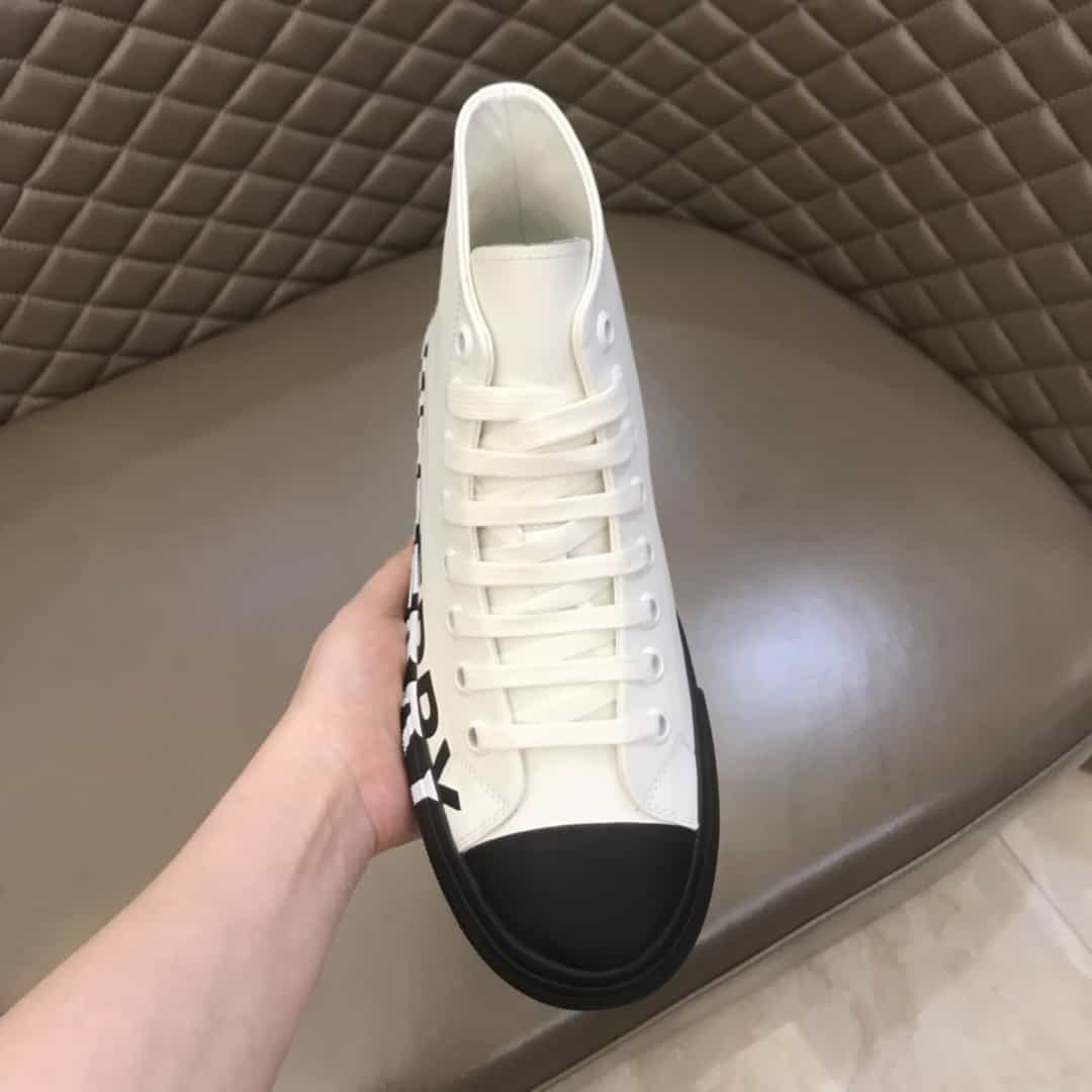BURBERRY LOGO PRINT GABARDINE HIGH-TOP SNEAKERS - BBR32