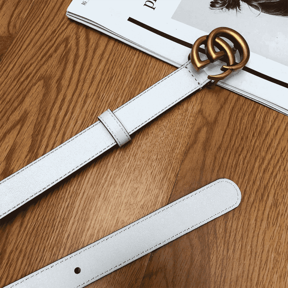 GUCCI WHITE LEATHER BELT WITH DOUBLE G BUCKLE - B15