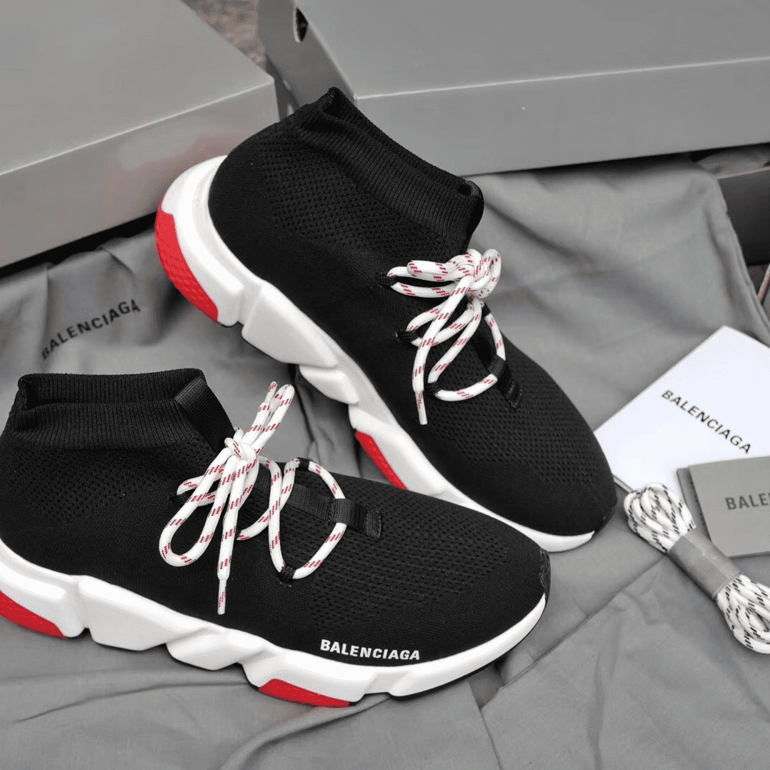 BALENCIAGA SPEED TRAINER LACE UP BLACK RED