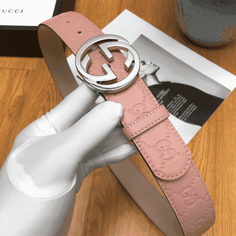 GUCCI INTERLOCKING G-BUCKLE LEATHER BELT - B2