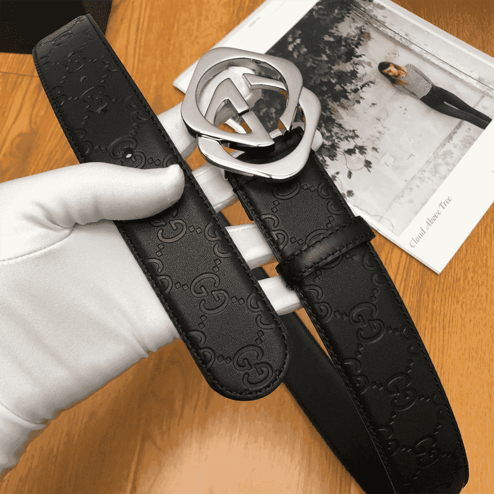 GUCCI BLACK S.SI.MA LEATHER BELT WITH SQUARE G BUCKLE - B4